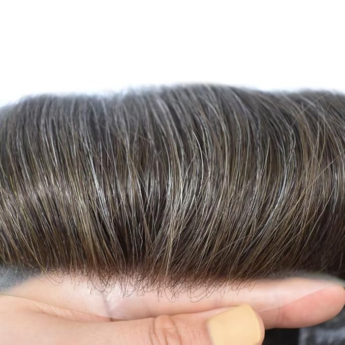 F M FACE MIRACLE NEW YORK Toupee for Men French Lace Center Mens Toupee Hairpiens Human Hair Replacement System Black Brown Blonde Gray Hair Units, 7X9