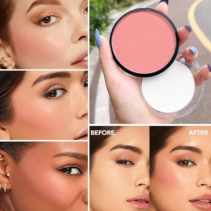 HHLTOH Natural Single Matte for Face Cheeks Blush with Makeup Powder Puff, Nude Skin Monochrome Blush Cream Powder Makeup Palette Blushes Long-lasting Color Blendable Foundation for Women Every Day 03