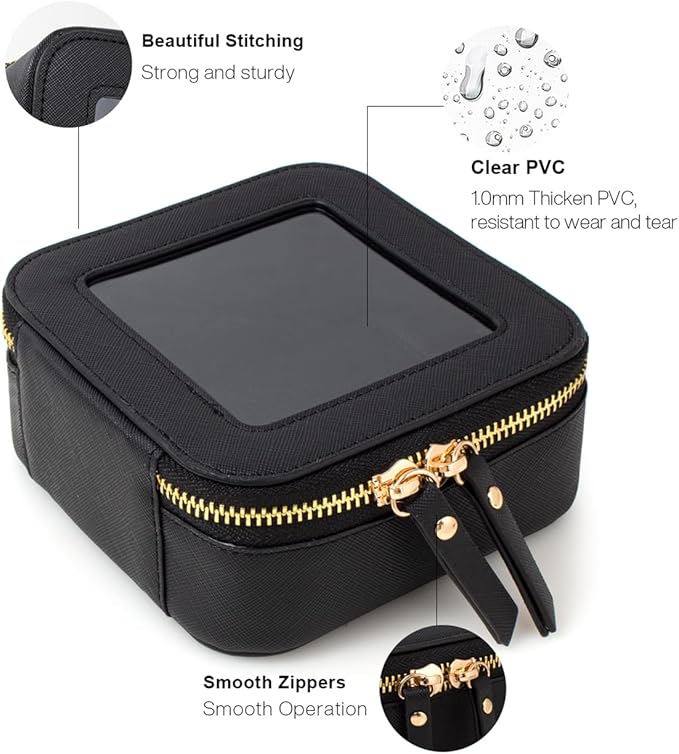 FFpaw Valentine's Day Gifts Clear Makeup Bag Small, Mini Cosmetic Bag for Purse Clear Makeup Pouch Purse Organizer with Zipper Travel Toiletry Bag Car Organizer Essentials for Women Men (Mini Black)