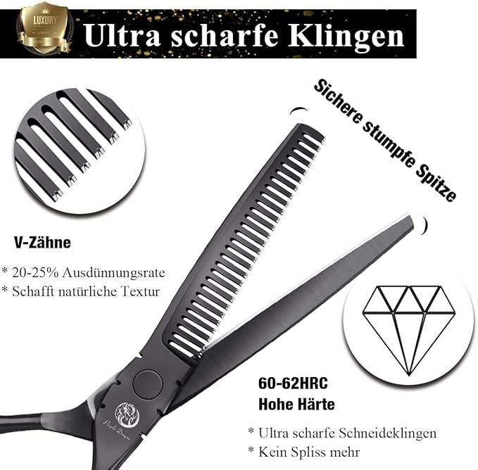 Purple Dragon 5.5 inch Hair Cutting Shears Set with Bag for Barbers - Black