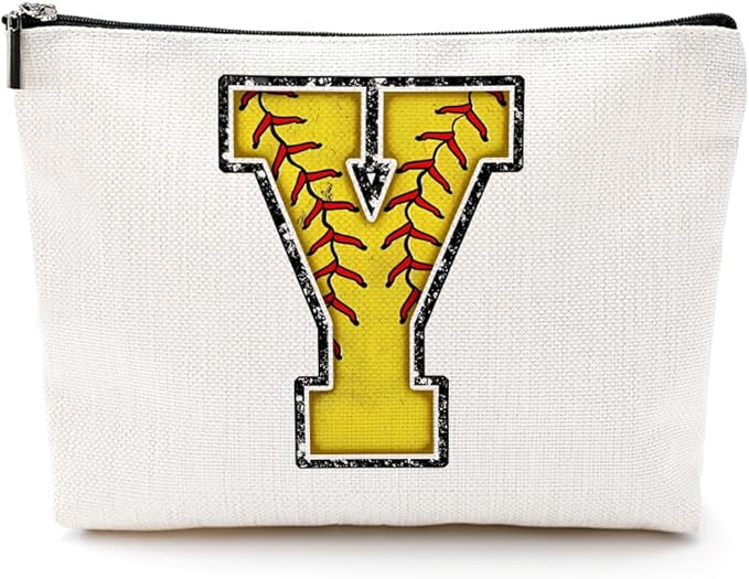 Softball Gifts Initial Y Makeup Bag Softball Gifts for Team Cosmetic Bag