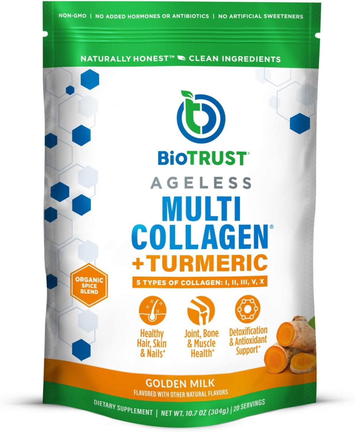 BioTrust Multi Collagen Peptides Golden Milk Powder - Turmeric & Ginger