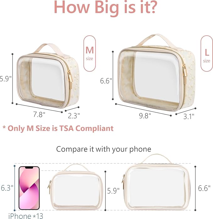 PACKISM Clear Makeup Bag Travel - TSA Approved Toiletry Bag, 2 Pack Beige
