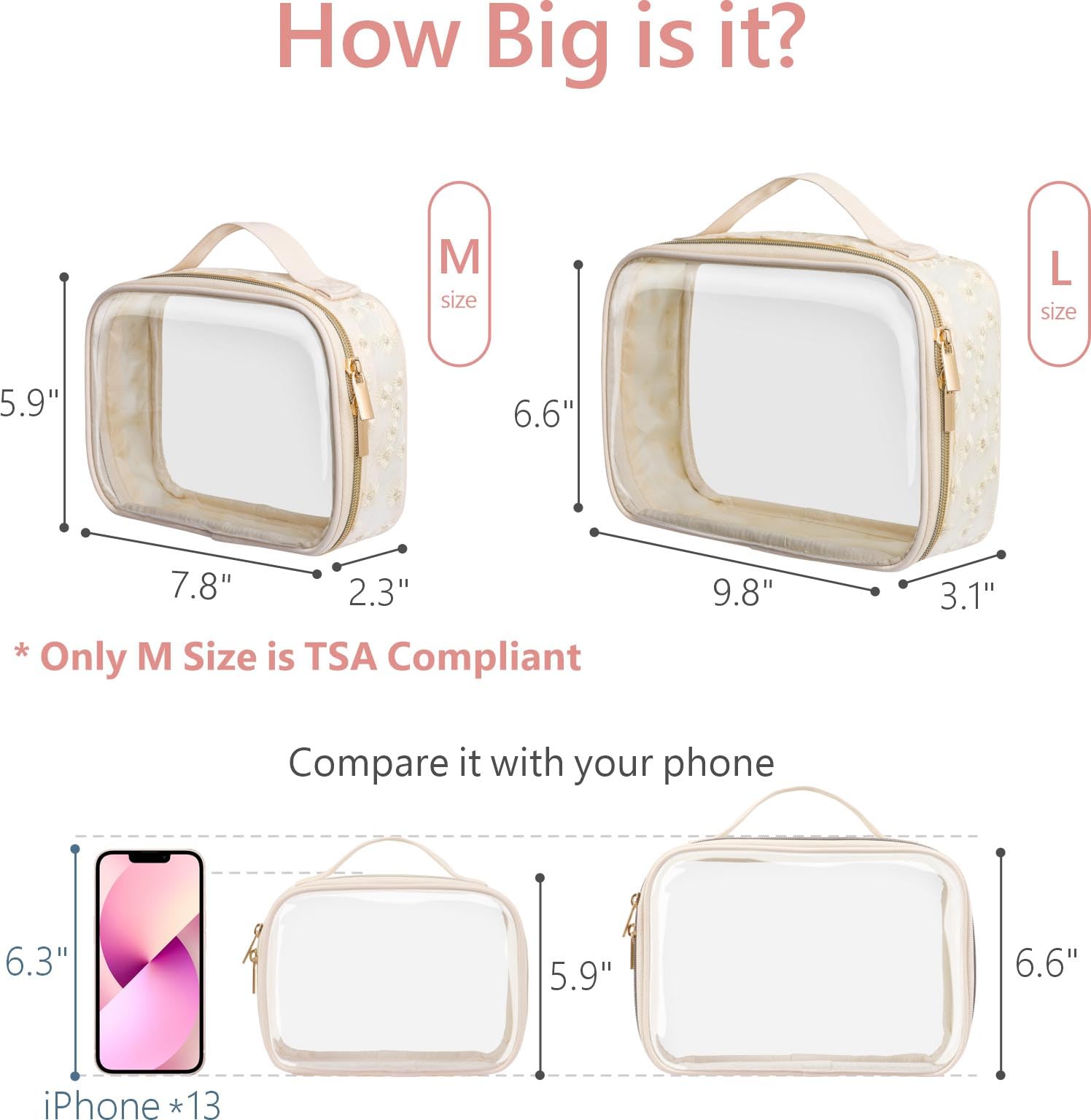 PACKISM Clear Makeup Bag Travel - TSA Approved Toiletry Bag, 2 Pack Beige