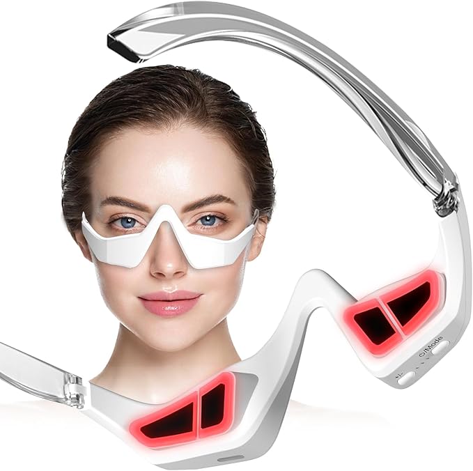 Rotsha Under-Eye Red Light Therapy Device, Red Light Therapy Glasses Microcurrent Eye Massager Red Light Eye Mask for Eye Bags Dark Circles Puffiness Wrinkles Fine Lines
