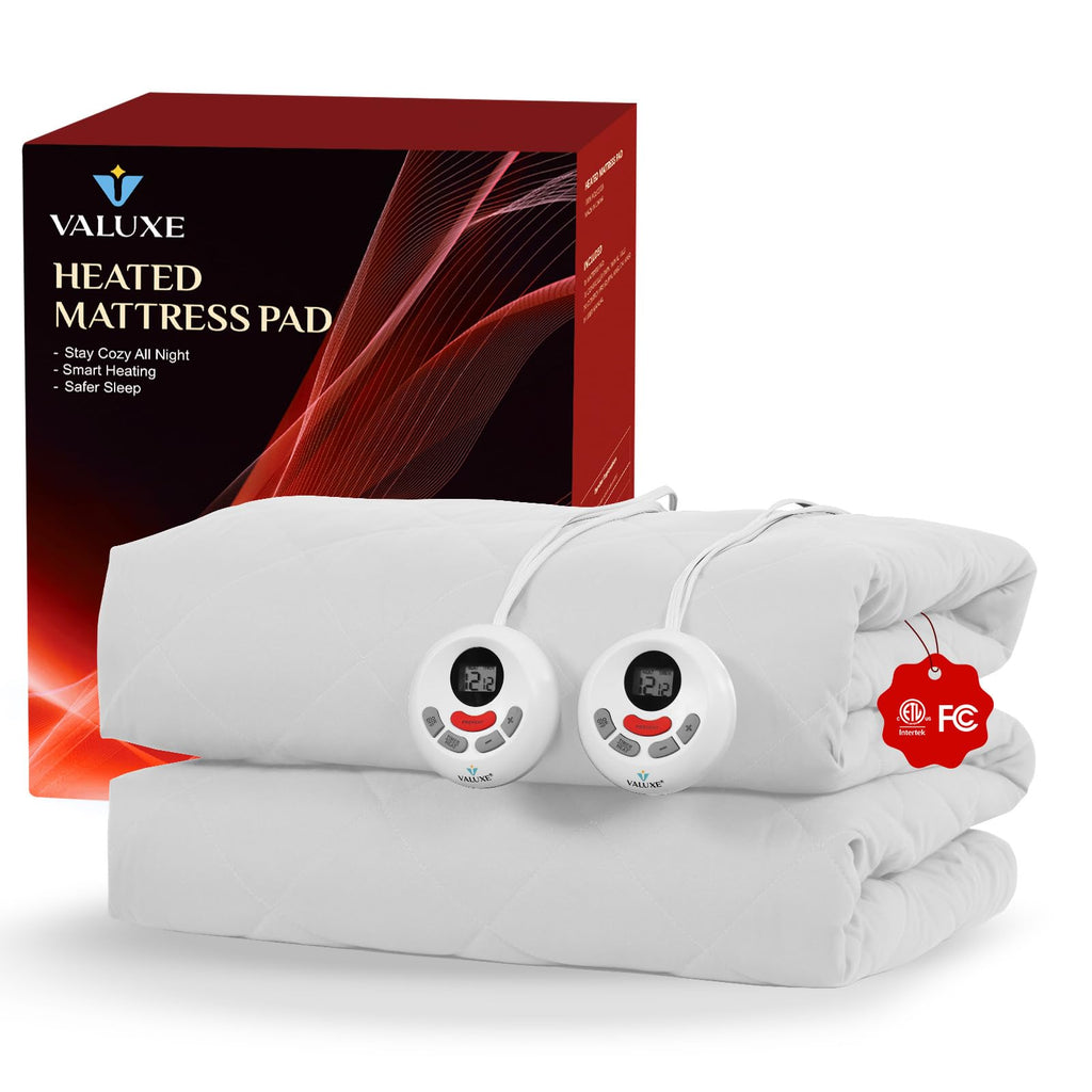 Heated Mattress Pad King Size Quilted Zone Heating Electric Bed Warmer Luxury Comfort Heat Mattress Pad Cover Dual Controller（12 Heat Setting | 1-12 Hours Auto Shut Off | with 8-21 Inch Deep Pocket）