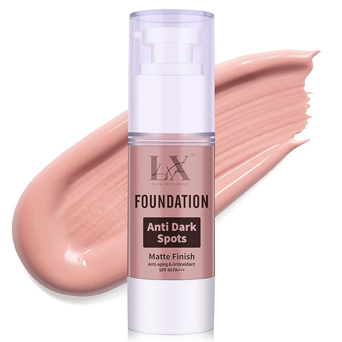 LXSKN Anti-Dark Spot Liquid Foundation - Collagen Serum Foundation Infused with 2% Niacinamide, High Coverage For A Smooth & Satin Finish, 206 Medium