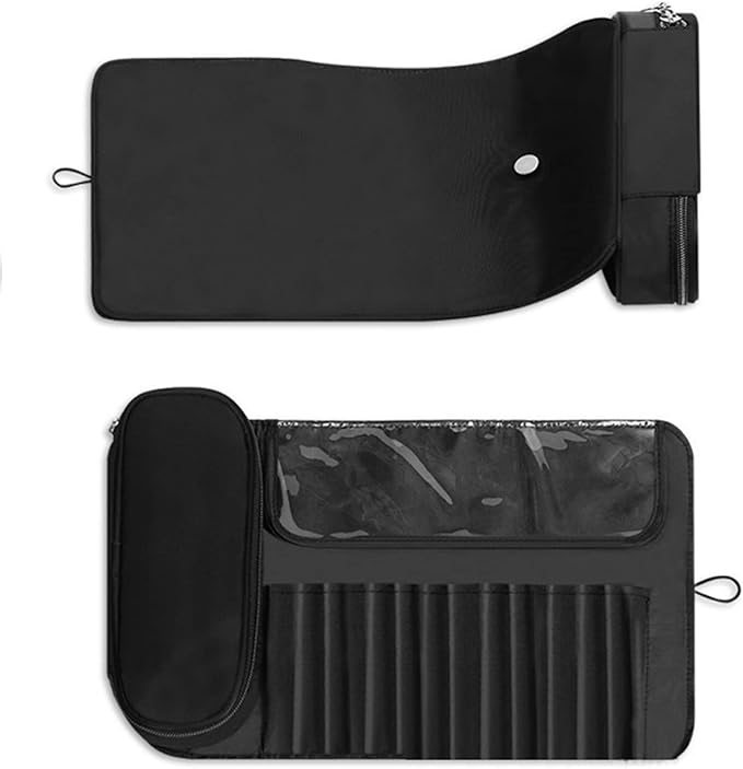 Warmstore Makeup Brush Bag, Travel Makeup Brush Case Makeup Brush Holder Organizer Cosmetic Bag Portable Roll Up Brush Storage Bag for Makeup Brushes and Cosmetic Essentials (Black)