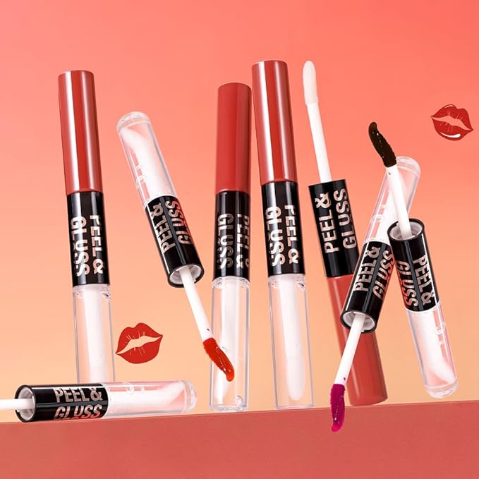 IATMOMOD Brown Lip Stain Peel off Lip Oil Dual Ended Combo Set, 2 in 1 Lips Liner Stain Oil Peel off Long Lasting Waterproof, High Pigmented Flawless Lips Tint Stick Not Faded Vegan & Cruelty-free 06#