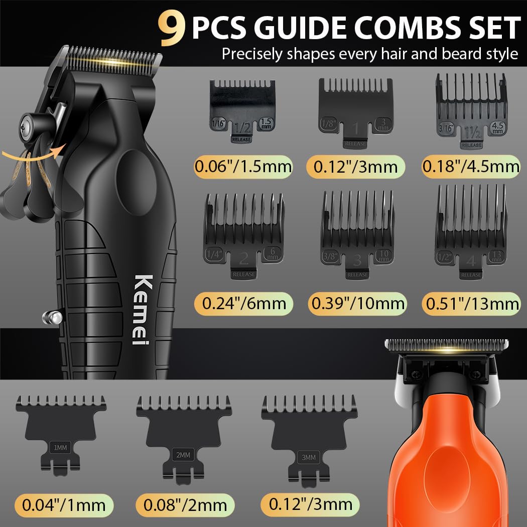 KEMEI KM-2293 3-Piece Cordless Barber Kit with Foil Shaver, Orange