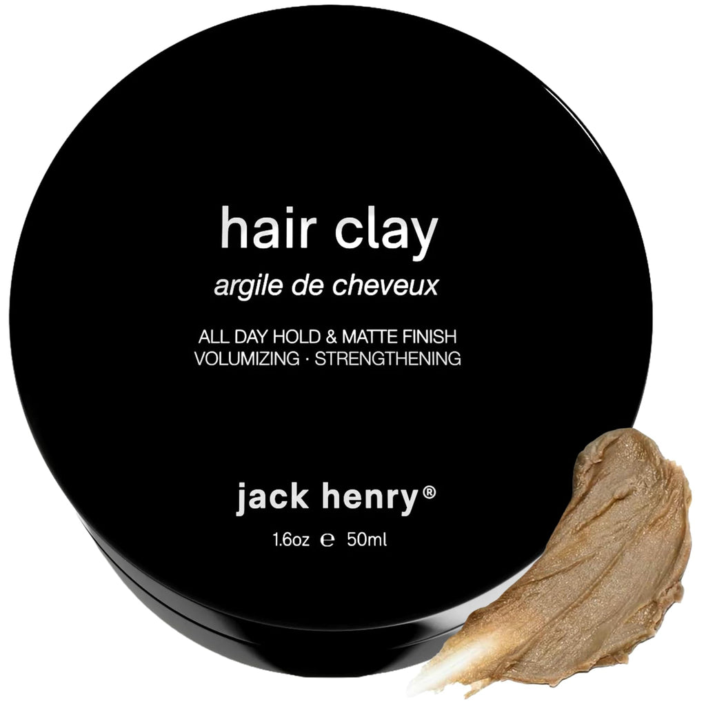 Jack Henry Hair Clay for Men - Wax-Based Flexible Matte Finish, All-Day Hold - Hair Styling Clay for All Hair Types, PVP-Free, Organic Award Winning Formula, Only 4 Ingredients - Natural Scent 1.6 oz