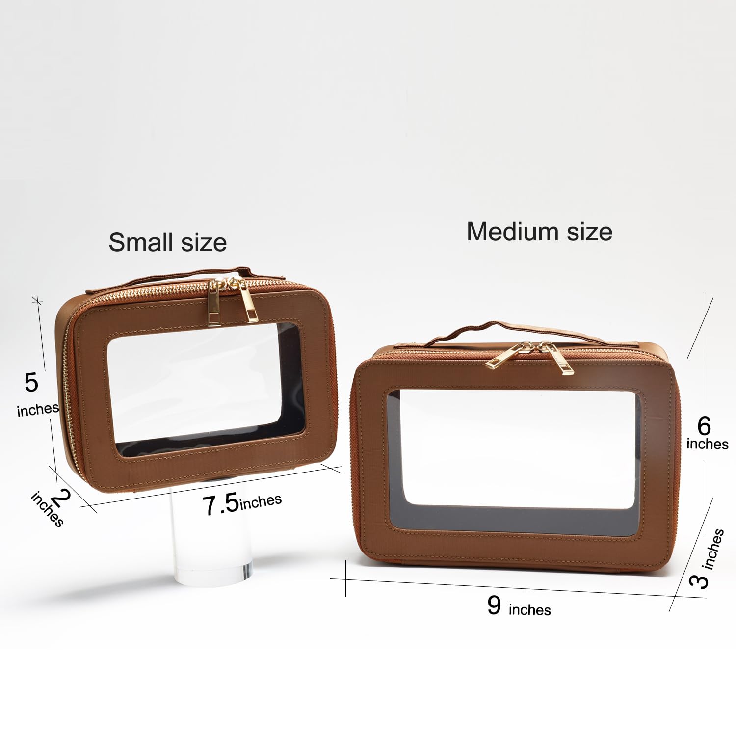 SANHECUN Cosmetic Case with Zipper TSA Approved Storage Box Travel Organizer Pouch Toiletry Portable Makeup Bag Cosmetic Set (2, Brown)