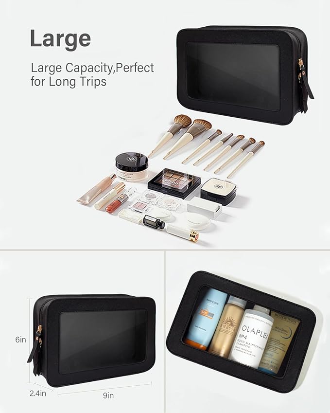 LETGO Clear Makeup Bag Set for Women Portable Clear Makeup Bag Cute Waterproof Travel Cosmetic Bag Travel Essentials Car Accessories for Women Men(Black, Standard + Mini)