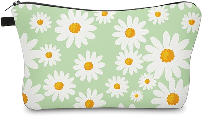 Aiphamy Cute Travel Makeup Bag Cosmetic Bag Small Pouch Gift for Women (Daisy Sage Green)