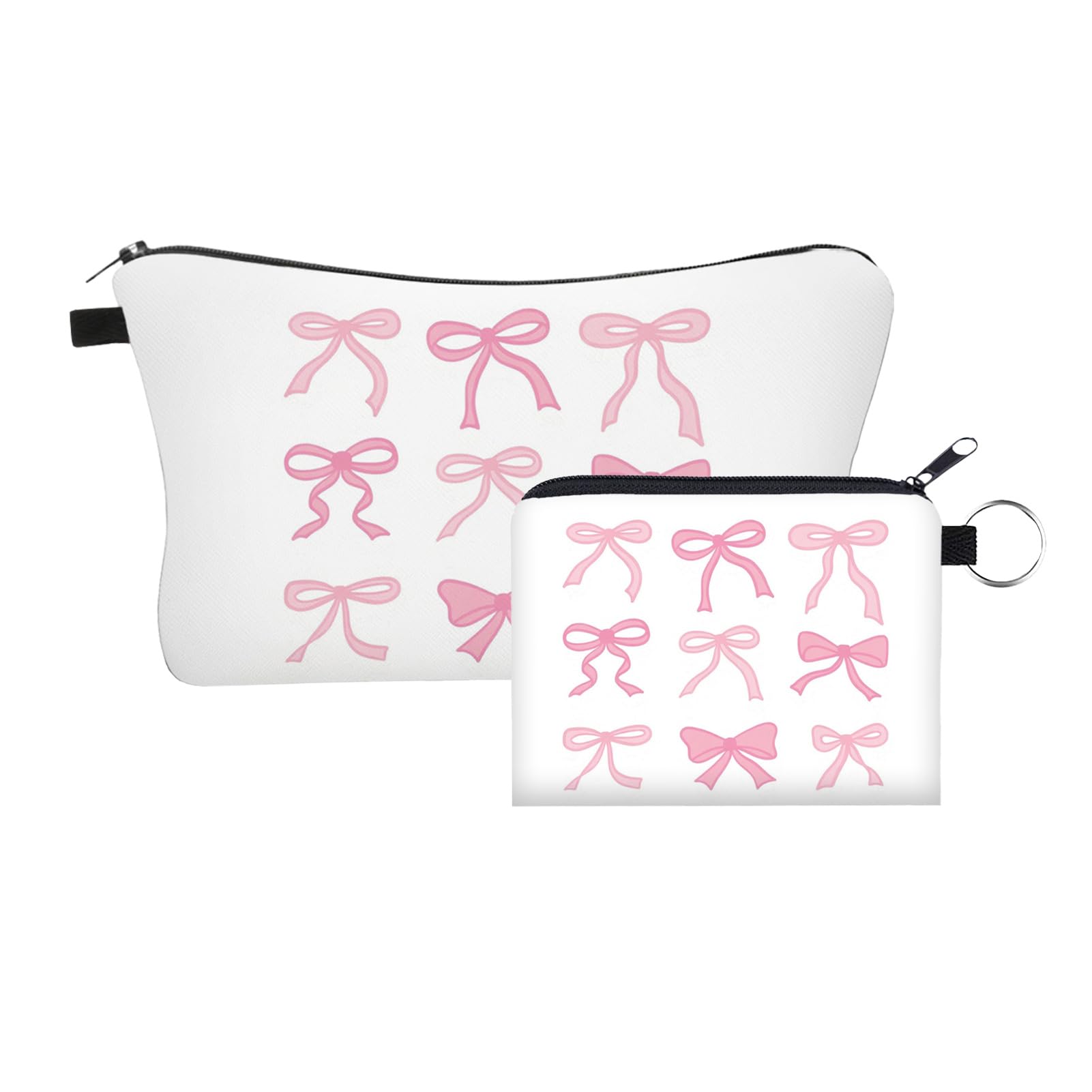Bow Makeup Bag Set for Women, Cute Travel Cosmetic Pouch Toiletry Organizer with Zipper, Aesthetic Makeup Bags for Purse, Gifts for Girls Teens Bridesmaids