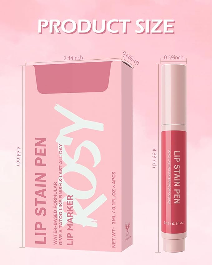 Lip Stain Liner Pen, Rose Pink Lip Tint Stain Liquid Lipstick Waterproof-03