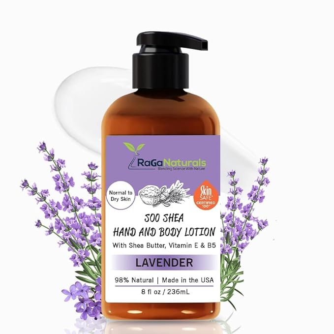RaGaNaturals Lavender Shea Butter Hand and Body Lotion, 8 Fl Oz - Moisturizing, Plant-Based, Vegan, with Argan, Avocado Oil & Vitamin E