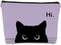 BARPERY Cute Cat Makeup Bag, Black Kitty Cosmetic Pouch - Retro Stripes