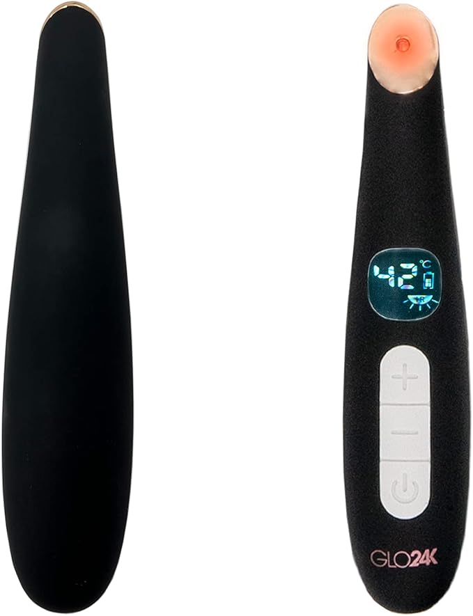 GLO24K Heated Eye Wand & Eye Massager Tool - Gentle Warmth & Vibration for Smoother-Looking Skin, Refreshing Under-Eyes Massage, Portable Beauty Device