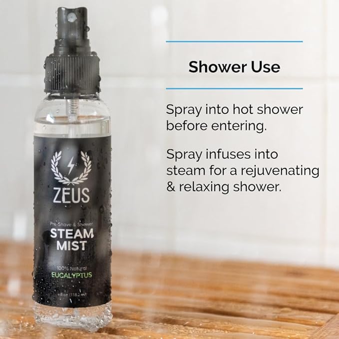 ZEUS Eucalyptus Steam Mist, Natural Aromatherapy Shower Spray (4 oz)