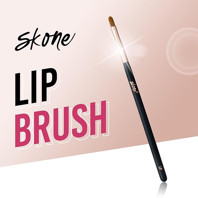 Skone Cosmetics Lip Brush - Luxe Premium Rose Gold and Synthetic Lip Makeup Brush - Professional Grade Nylon Lip Brush for Lipstick and Lip Glosses - Lipstick Brush Makeup Tool - Lipstick Brush Applicator - Cruelty Free Makeup Brushes