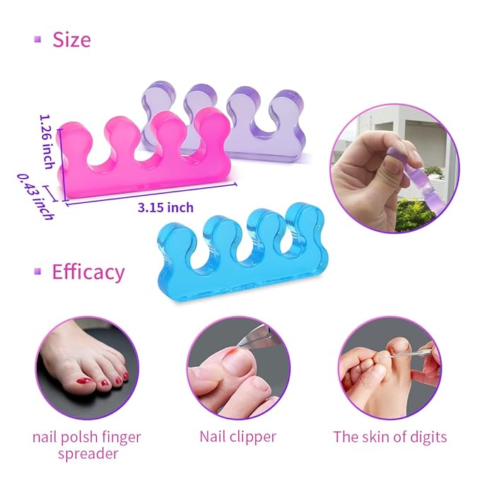 SUNFATT Toe Separators for Pedicure,Toe Separators for Nail Polish,Pedicure Toe Spacers,Toe Spacers use for Separation of toenails or Nails,Soft Gel Toenail Spacers Pedicure Kit.(6pcs)