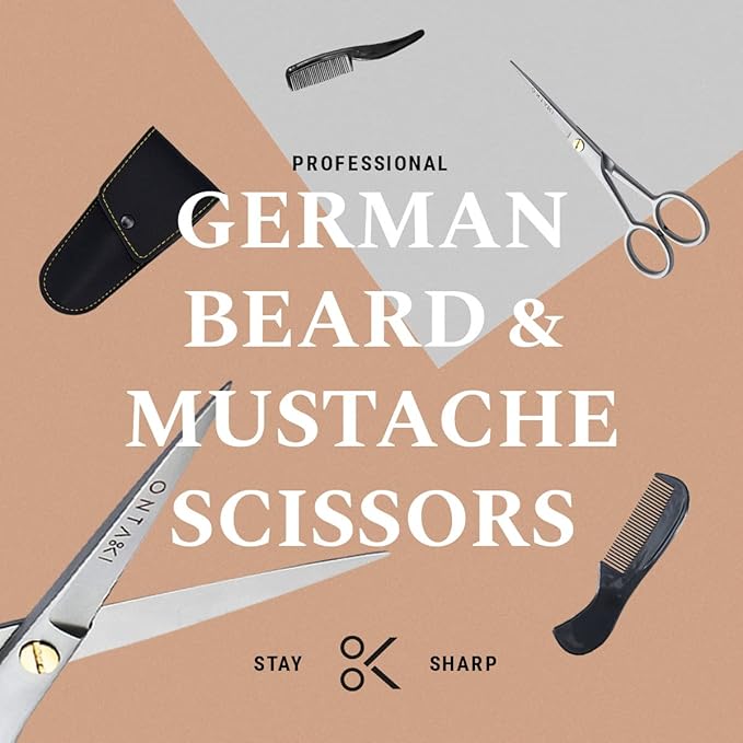 Ontaki Beard and Mustache Trimming Scissors & Combs for Men - 5" Silver