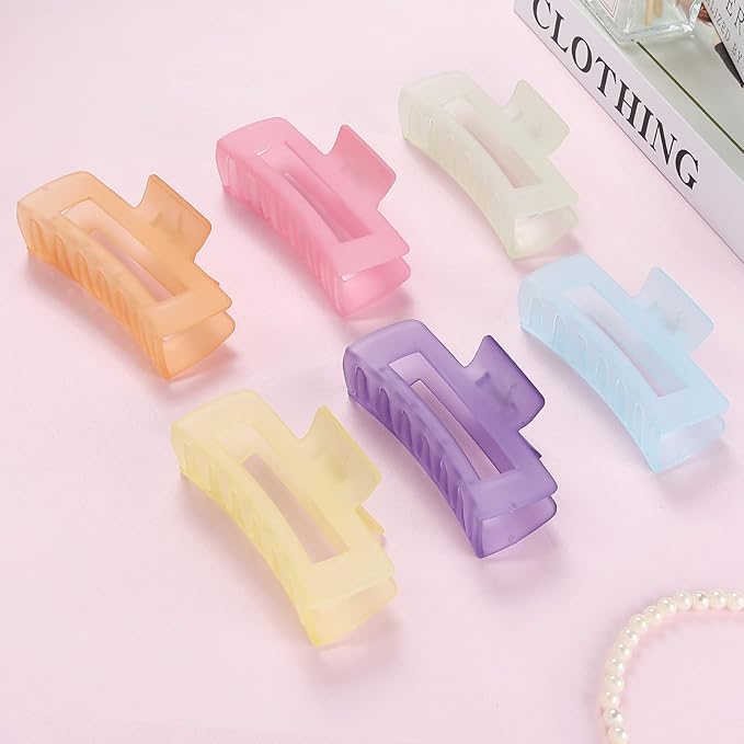 Sisiaipu 4 Inch Big Hair Claw Clips 6 Pcs Large Claw for Thick Hair Square Hair Clips for Women Rectangle Hair Clips Nonslip Acrylic Banana Jaw Clips Hair Accessories for Girls (Ice Cream)