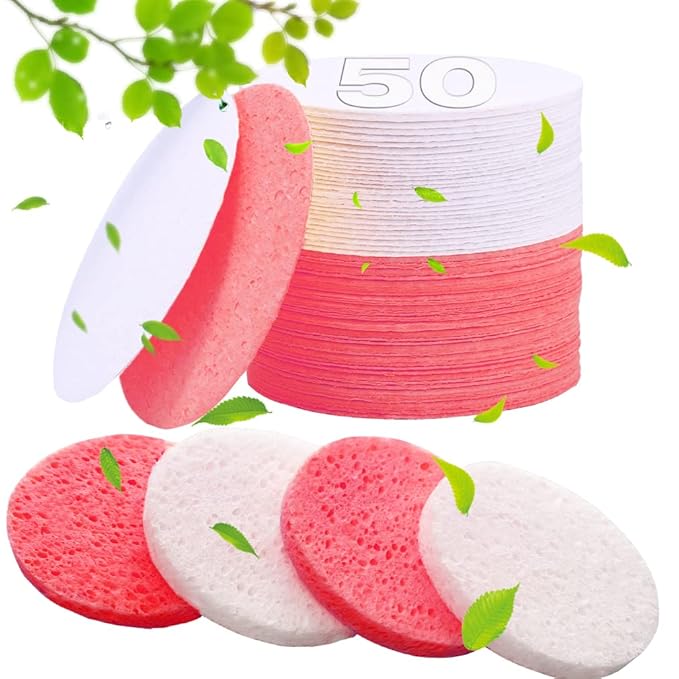METUUTER 50 PCS Compressed Facial Sponges for Estheticians- 100% Natural Cellulose Face Sponge Professional Cosmetic Spa Sponges for Face Cleansing, Massage, Pore Exfoliating, Mask, Makeup Removal