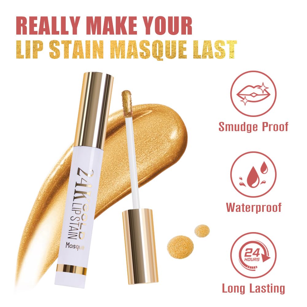 JUAAZIN All Day Lip Stain Peel Off Gold Liquid Lip Gloss Tattoo, Ruby Red Matte Finish Peel Off Lip Stain Masque, Long Lasting Waterproof Lip Tint, Transfer-proof for All Skin Types 03#