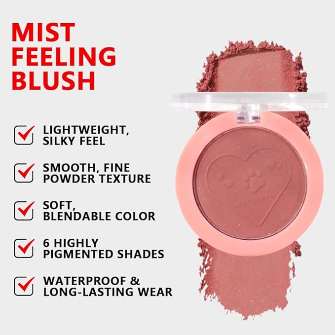 HHLTOH Matte Blush Powder for Cheeks, Cruelty Free Makeup – Long Lasting Natural Face Blusher Makeup, Lightweight Blendable Cheek Color Palette for Women All Skin Tones - #05 Brick Red