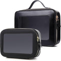 Pinkmik Clear Makeup Bag for Women Waterproof Travel Cosmetics and Toiletries Case Portable Makeup Oaganizer Bag Clear Car Bag with Zipper (Black, M+L-1)