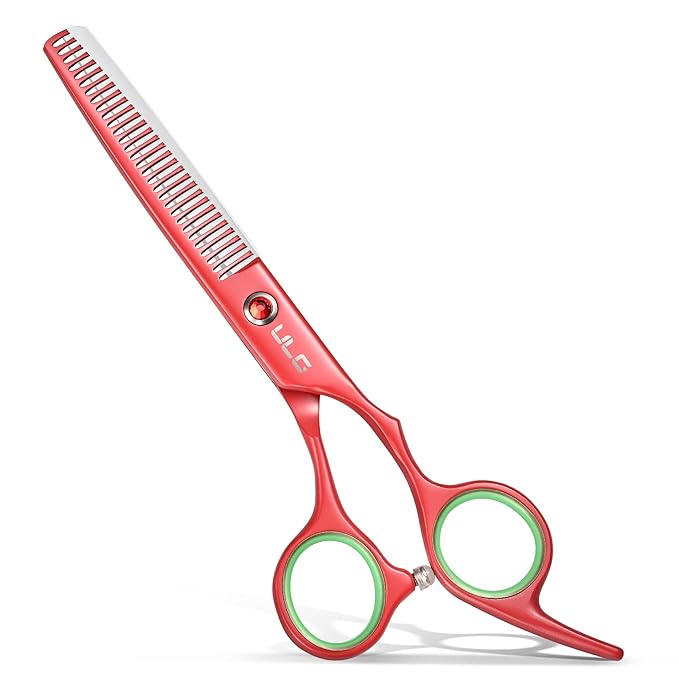ULG 6.5" Hair Thinning Scissors, Japanese Stainless Steel, Professional Texturizing Shears, Barber’s 30-Tooth Blending Thinner for Stylist & Home Use, Gifts for Women Men Family Red