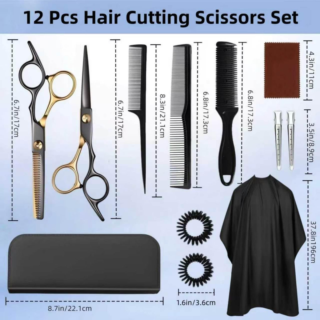 12 PCS Hair Cutting Scissors Kit, 6.5 Inch VG10 Shears for Home & Salon