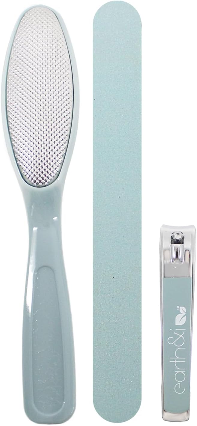 Earth & I - Blue 3-Piece Pedicure Kit: Premium Travel & Grooming Tool Set