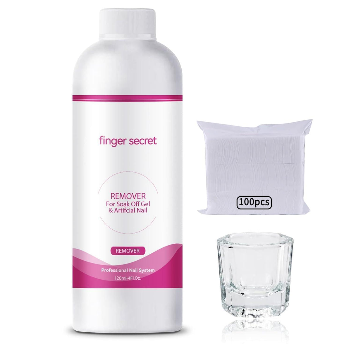 BEVINAS Nail Polish Remover Kit Nail Glue Remover & Nail Brush Cleaner Professional Nail Remover Quickly Clean Nail Brushes with Glass Cup Nail Cleaning pads for Nails