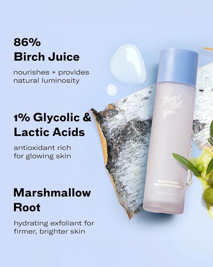 Then I Met You Birch Milk Refining Toner, Exfoliating & Hydrating Face Toner with Birch Juice, AHAs & PHAs, Vegan & Clean Skincare, 3.38 oz