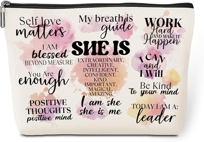 jeilink Positive Affirmations Makeup Bag Mental Health Motivational Inspirational Gifts for Female Sister Girl Friend Colleagues Coworker Birthday Friendship Mothers Day Nurse Day Travel Toiletry Bag