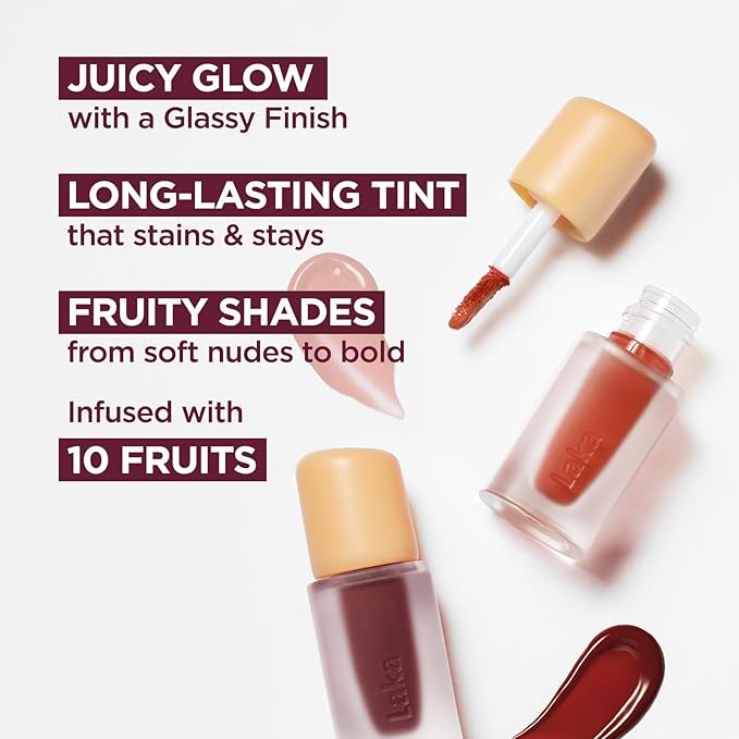 Laka Fruity Glam Lip Tint Mini, Glowing Lip Stain with Wide Color Spectrum, Hydrating & Lightweight Texture, Long-Lasting Bold Stain, Non-Sticky, Vegan, K-Beauty (#138 Parfait)