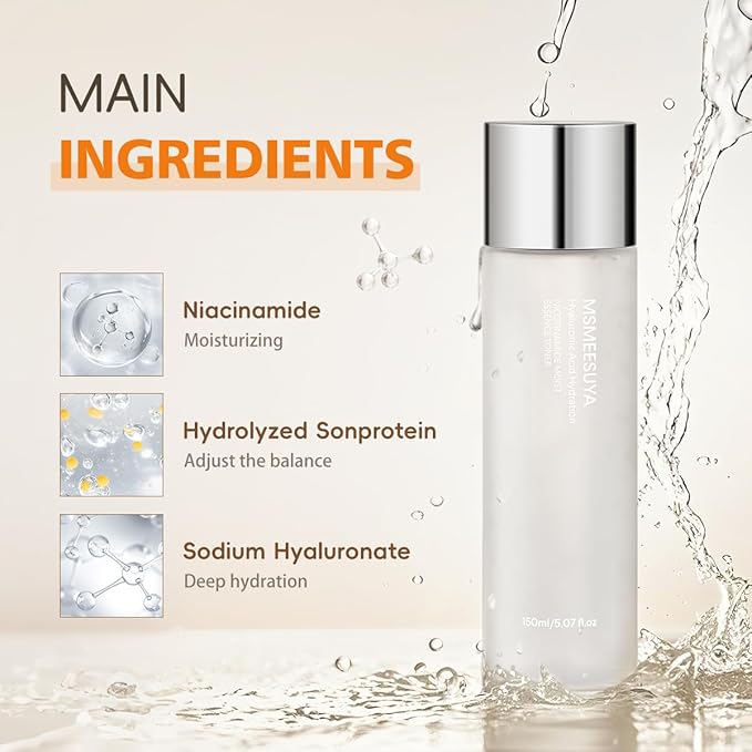 MSMEESUYA Niacinamide Moist Essence Toner, with Niacinamide, A Fresh and Delicate Feel, Moisturizing, Alcohol-Free, Suitable for All Skin Types, 150ml/5.07 fl oz