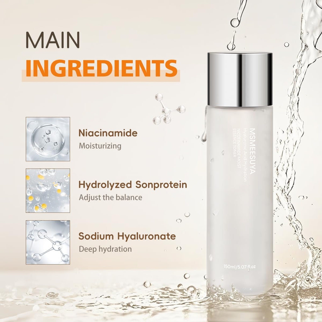 MSMEESUYA Niacinamide Moist Essence Toner, with Niacinamide, A Fresh and Delicate Feel, Moisturizing, Alcohol-Free, Suitable for All Skin Types, 150ml/5.07 fl oz
