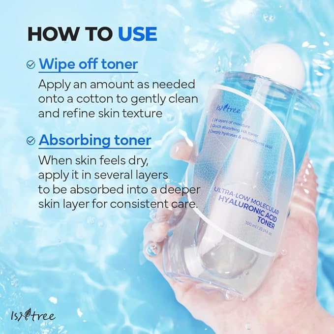 ISNTREE Ultra-Low Molecular Hyaluronic Acid Toner | Korean Hydrating Toner with Hyaluronic Acid | Quick-Absorbing Facial Toner for Deep Hydration, Fragrance-Free, 10.14 fl oz