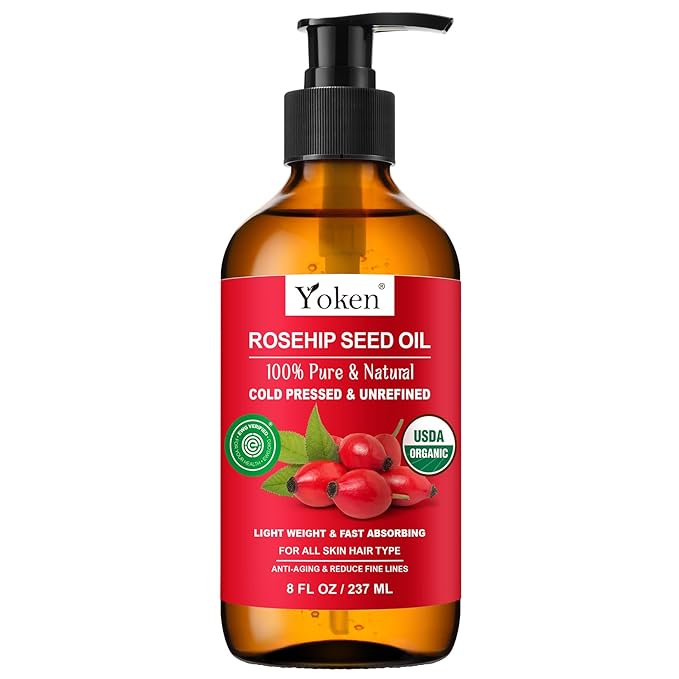 Yoken Organic Rosehip Seed Oil for Skin & Hair, Cold Pressed, 8 fl oz