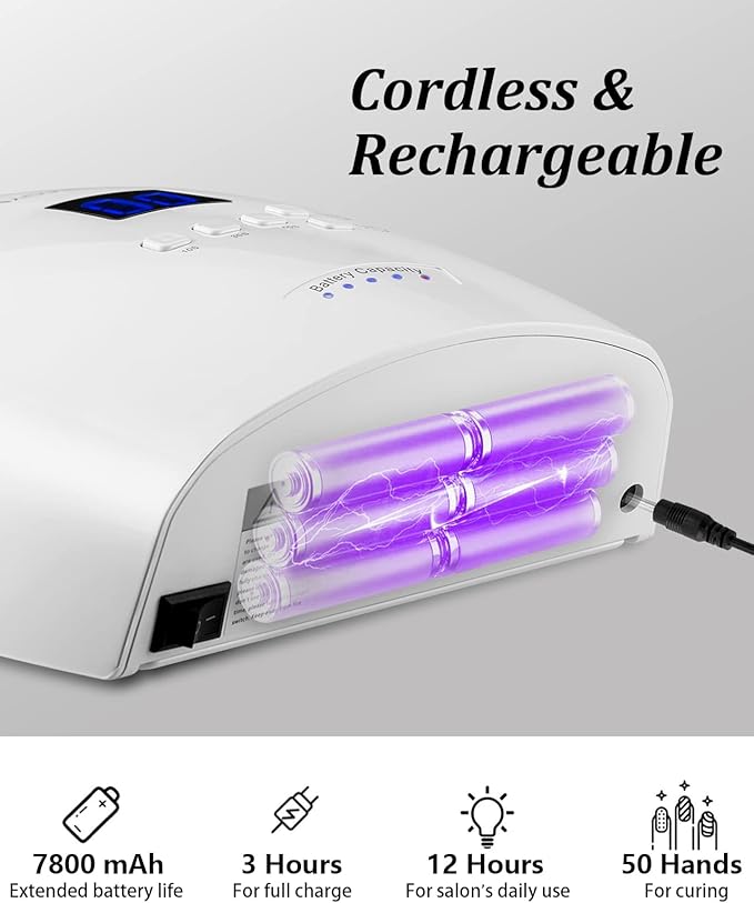 DORAGYM UV LED Nail Lamp, Cordless Gel Polish Dryer for Professional Gel Manicures - White
