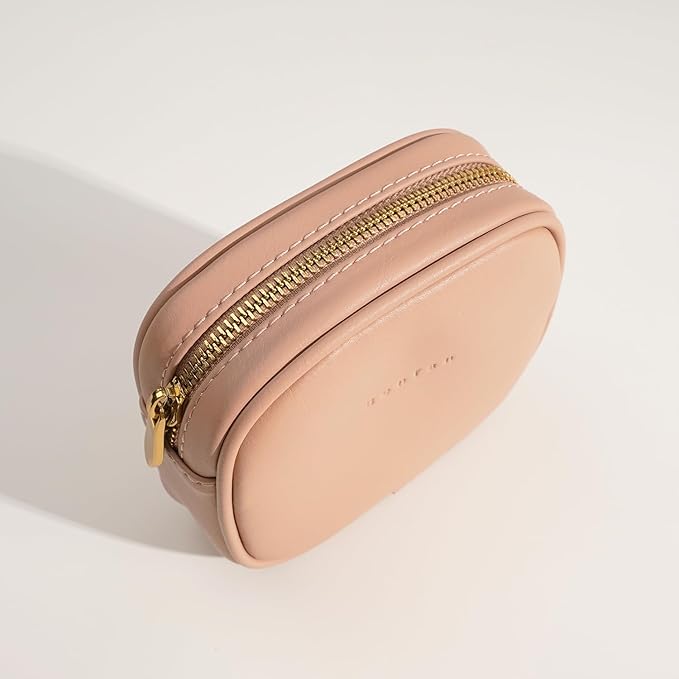 Benfan Leather Cosmetic Bag for Women Small Zipper Makeup Bag for Purse Waterproof Travel Makeup Organizer Charger Storage Pouch Color Pink