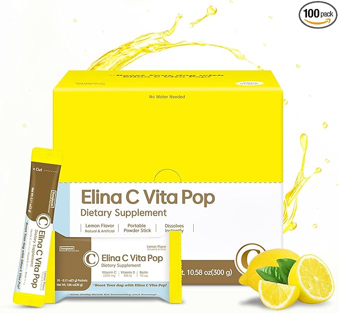 DONGKOOK Vita Pop Vitamin C 2,000mg Powder Vitamin D & Biotin, Zero Sugar, High Absorption VIT C Supplement, Immune Support, Antioxidants, Non-GMO Lemonade Drink Mix, Korean Supplements 100 Packets