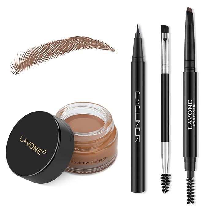 LAVONE Eyebrow Makeup Kit, Waterproof Brow Pencil, Pomade, Eyeliner-Caramel