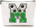 CQM Soccer Gifts Initial Makeup Bag Soccer Girl Gifts Cosmetic Bag Letter M