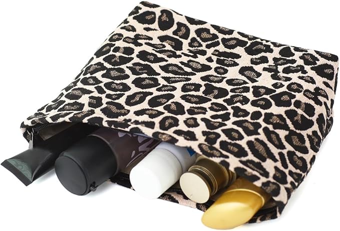BBORGDC Leopard Jacquard Makeup Bag - Large Capacity Cosmetic Pouch for Travel, Toiletry Bag & Makeup Organizer with Zipper, Perfect for Daily Use & Gifts