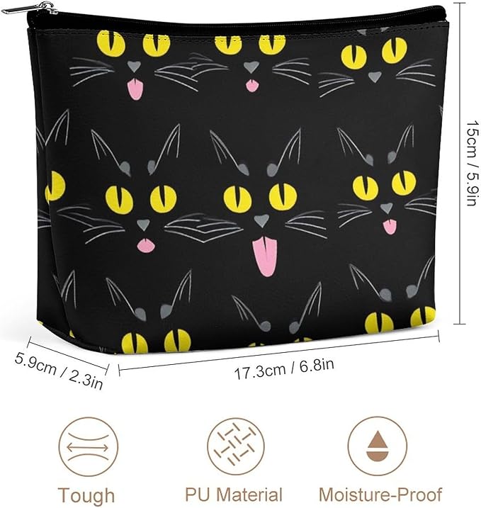 Meaudiwes Travel Cosmetic Bag, Large Makeup Case, Toiletry Bag, Personality Fashion Zipper Cosmetic Case Cool Funny Black Cats